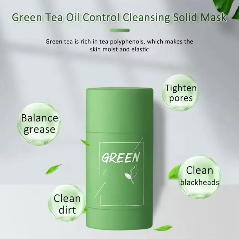 1/3PCS Green Tea Clay Stick for Face, Green Mask Stick Smear Acne Shrink Blackhead Green Tea Extract Facial Mask Pore Cleansing