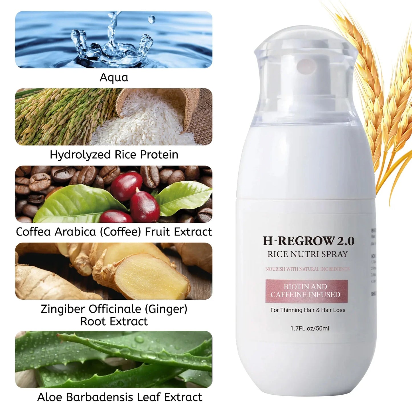 Hair Spray Rice Water Strong Hair Follicle Root Thick Loss Prevention Nourishing Soften Hair Helper Care Spray for Thinning Hair