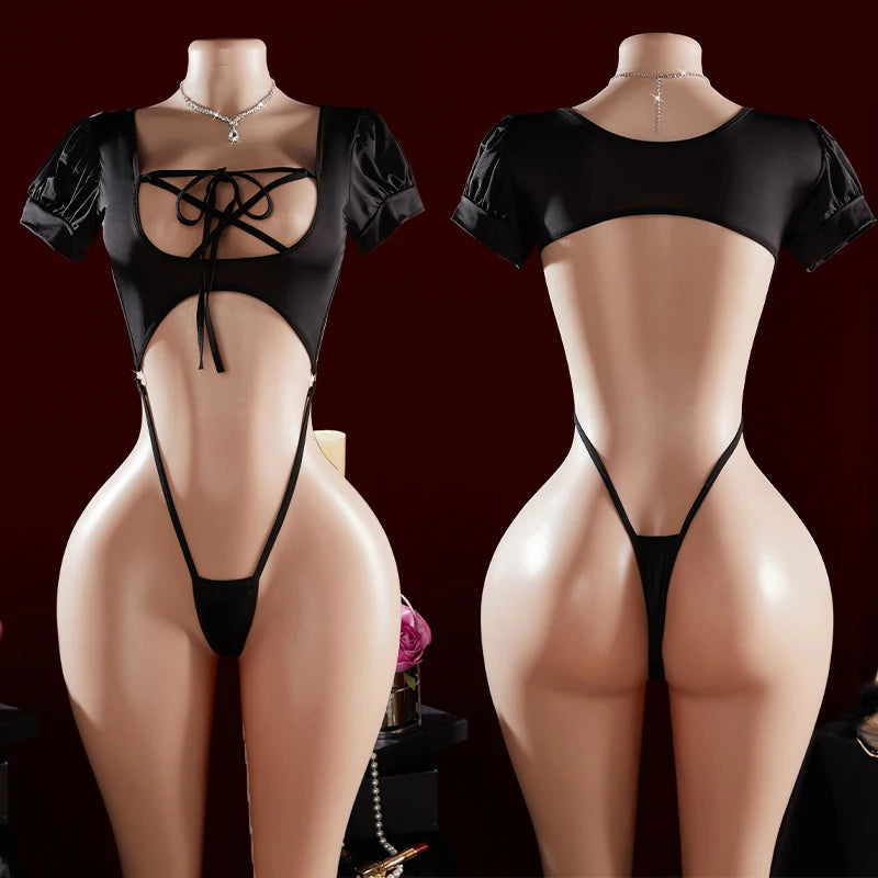 Sexy One-Piece Hot Hollow Open Bra Baby Doll Cosplay Bodysuit Sexy Women'S Sex Clothes Crotchless Exposed Navel Erotic Costumes
