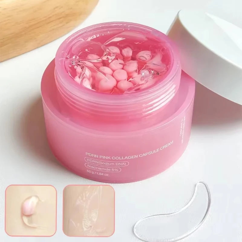 Korean PDRN Pink Collagen Capsule Cream with Niacinamide Cream for Uneven Skin Tone Lightweight Face Moisturizer Non Greasy Care