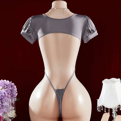 Sexy One-Piece Hot Hollow Open Bra Baby Doll Cosplay Bodysuit Sexy Women'S Sex Clothes Crotchless Exposed Navel Erotic Costumes