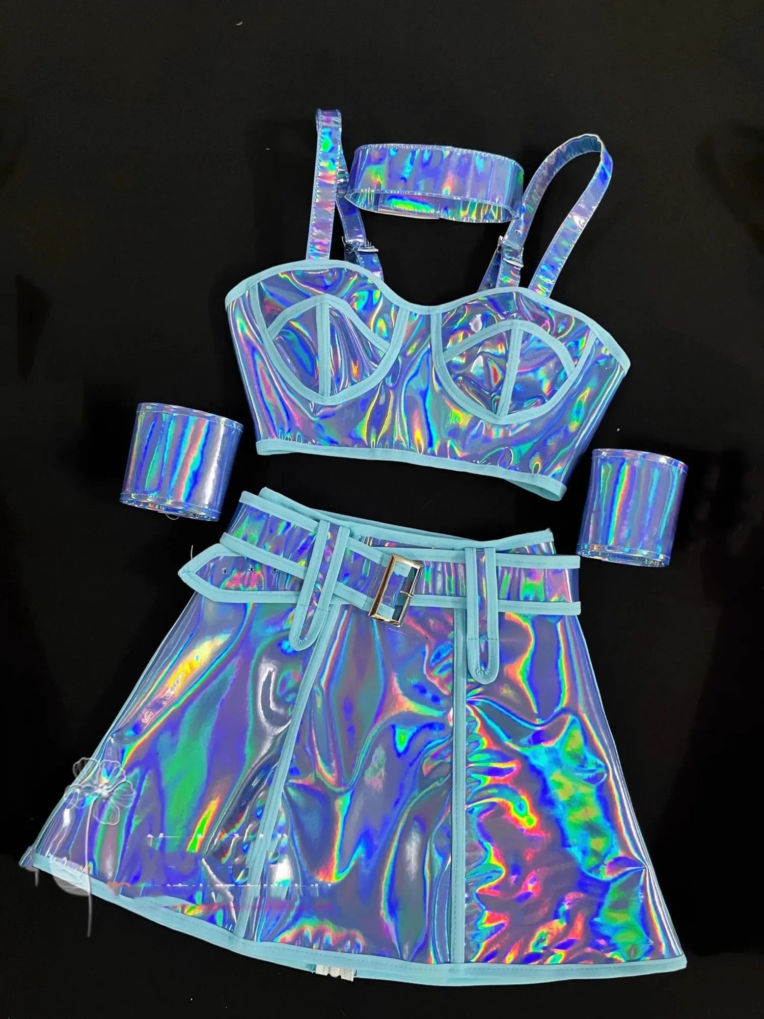 Bar Club Party Disco Dance Costume Women Dancer Team Nightclub Bar Sexy Stage Wear Pink Laser Tops Skirt Performance Clothes