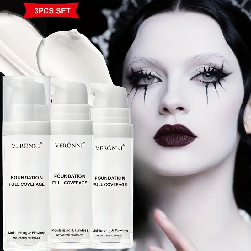 White Liquid Foundation, Full Coverage Heavy Duty Coverage, Creamy Liquid Formula for Goth Makeup, Cosplay, LongLasting Matte