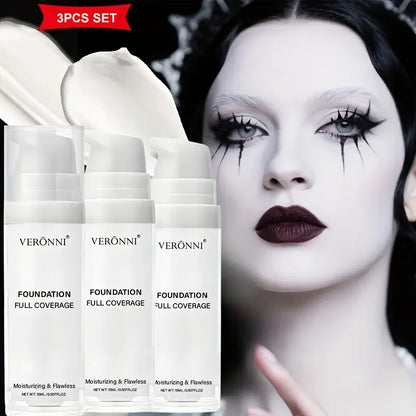 White Liquid Foundation, Full Coverage Heavy Duty Coverage, Creamy Liquid Formula for Goth Makeup, Cosplay, LongLasting Matte