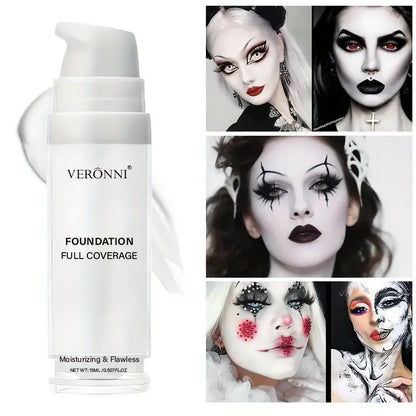 White Liquid Foundation, Full Coverage Heavy Duty Coverage, Creamy Liquid Formula for Goth Makeup, Cosplay, LongLasting Matte