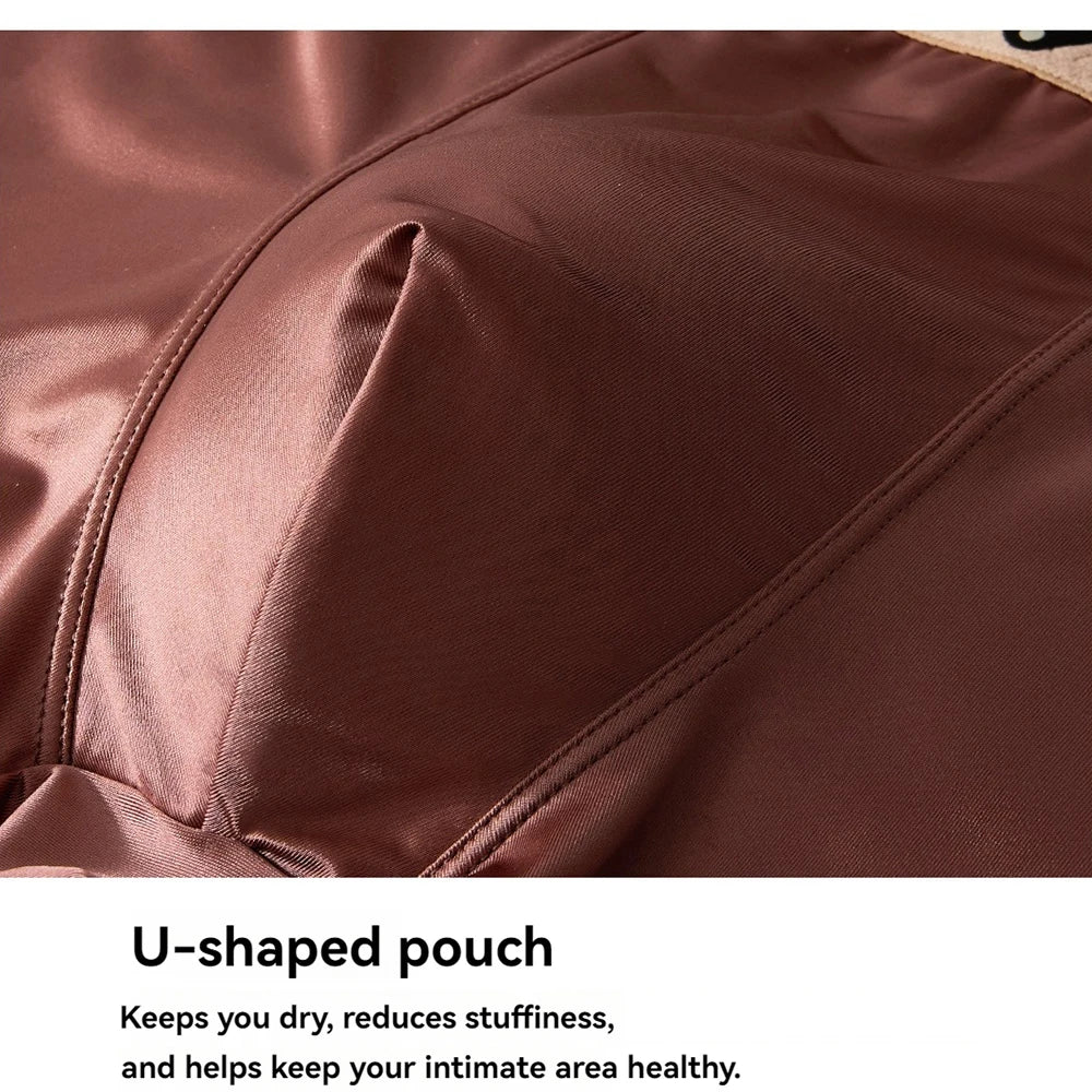 3Pcs/Pack Luxury Satin-Like Ice Silk Men'S Panties Hygroscopic Breathable Double-Layer Silk Crotch Boxer High Elastic Underpants