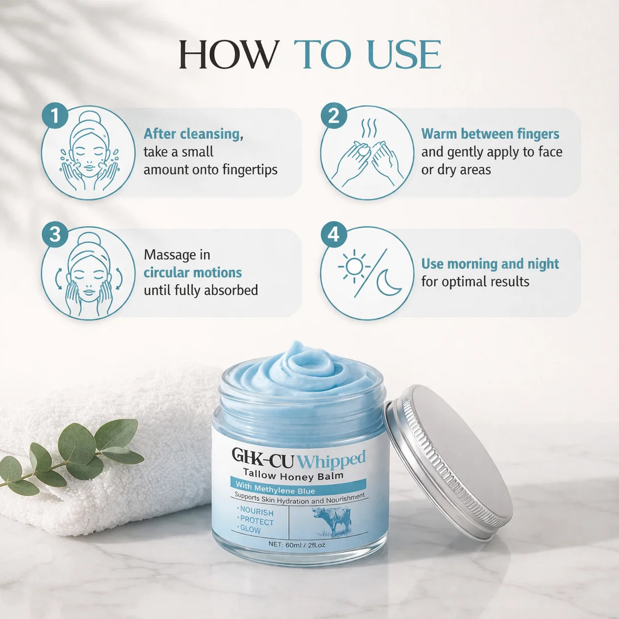 Copper Peptides Ghk-Cu Beef Tallow for Skin, Blue Balm with Copper Peptides, Manuka Honey & Vitamin E, Natural Face Moisturizer