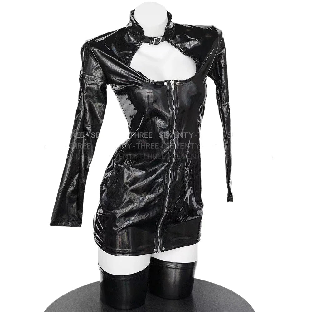 Catwoman Hero Laser Leather Tight Dress Stockings Female Agent Outfit Cosplay Costumes Iridesy Lacquer Nightdress Nightclub