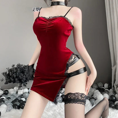 Movie Ada Wong Cos Heroine Secret Service Spy Dress Uniform Halloween Women Red Lace Outfits Cosplay Costume