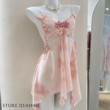 Fairy Elf Suspender Nightgown Lingerie Sexy Butterfly Lace Chemise Sleepwear Nightdress Homewear Summer New Women Nightwear