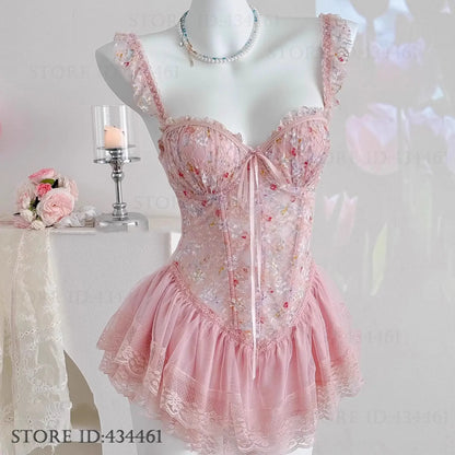 Sexy Lingerie Female Sleepwear Suspender Nightgown Perspective Lace Ballet Tutu Night Dress Sleepwear Sweet Temptation Nighty