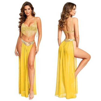 Women Halloween Cleopatra Ancient Egyptian Queen Sun Goddesses Cosplay Costume Belly Indian Dance Outfit Crop Top with Skirt