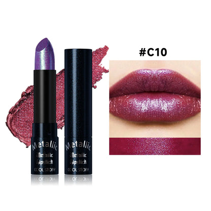 15Colors Metallic  Waterproof Lasting Diamond Pearlescent Metallic Lipstick Blue Lip Gloss Women Makeup Cosmetic