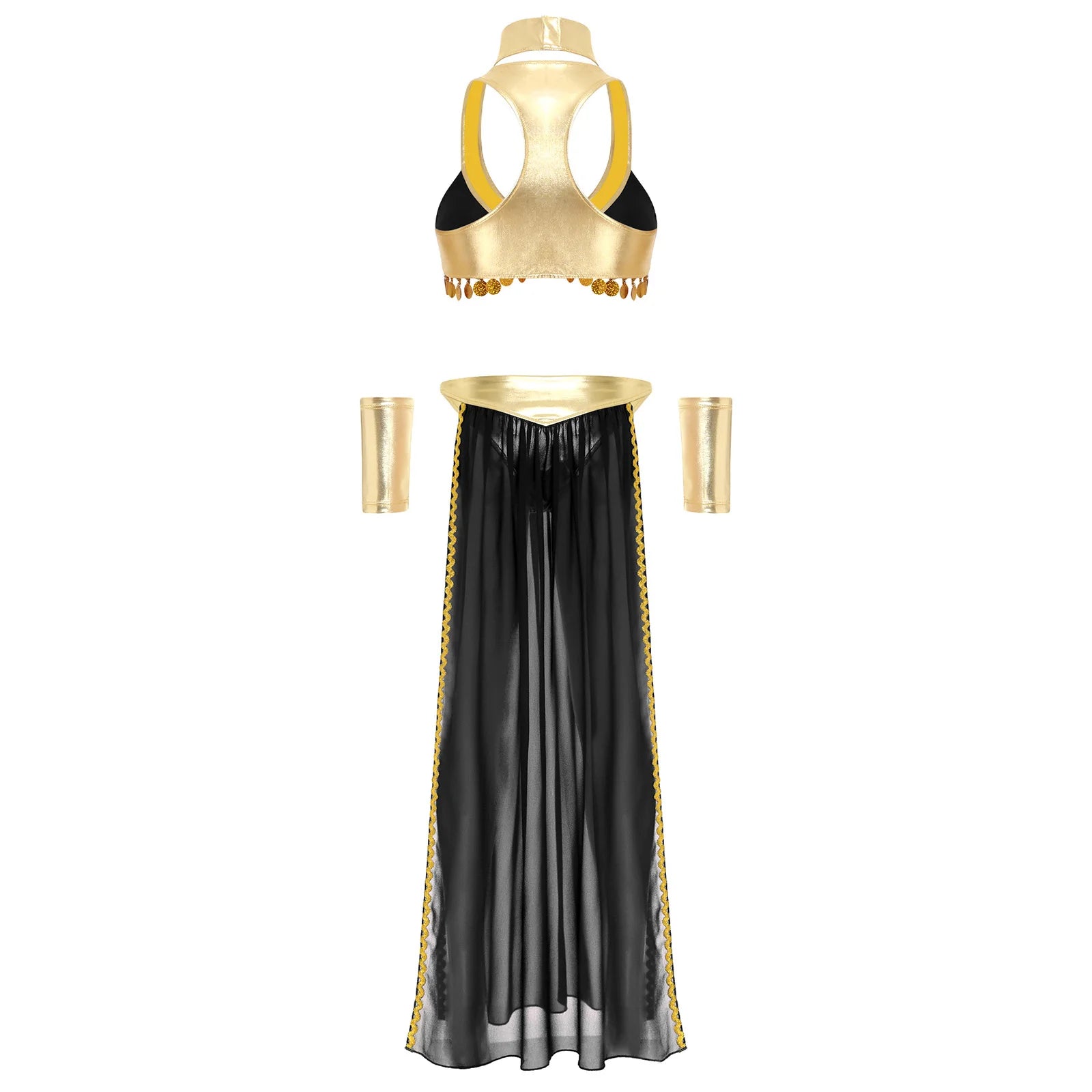 Women Halloween Cleopatra Ancient Egyptian Queen Sun Goddesses Cosplay Costume Belly Indian Dance Outfit Crop Top with Skirt