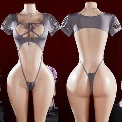 Sexy One-Piece Hot Hollow Open Bra Baby Doll Cosplay Bodysuit Sexy Women'S Sex Clothes Crotchless Exposed Navel Erotic Costumes
