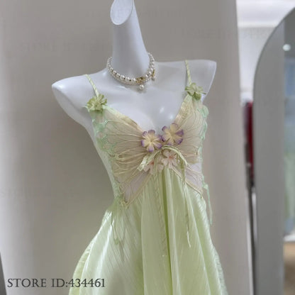 Fairy Elf Suspender Nightgown Lingerie Sexy Butterfly Lace Chemise Sleepwear Nightdress Homewear Summer New Women Nightwear