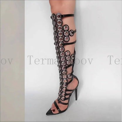 2026 Sexy Women'S Pumps and Heels Sexy Lace up Knee High Heeled Sandals Open Toe Stiletto Heels for Parties and Events