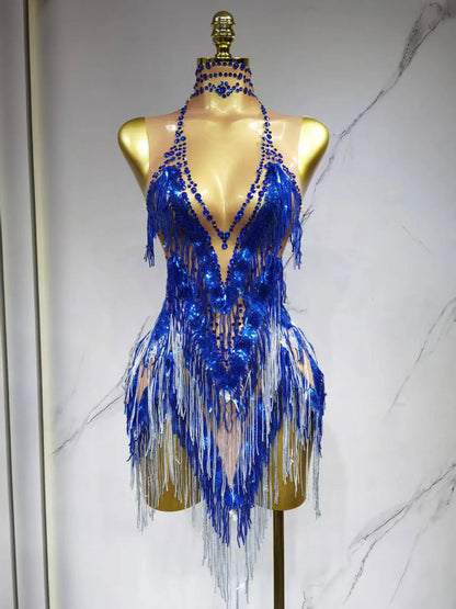 Iris Gradient Tassel Latin Dance Competition Costume Talent Performance Dress Prom Performance Costume