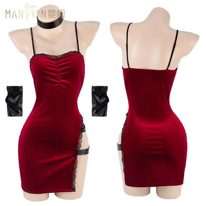 Movie Ada Wong Cos Heroine Secret Service Spy Dress Uniform Halloween Women Red Lace Outfits Cosplay Costume