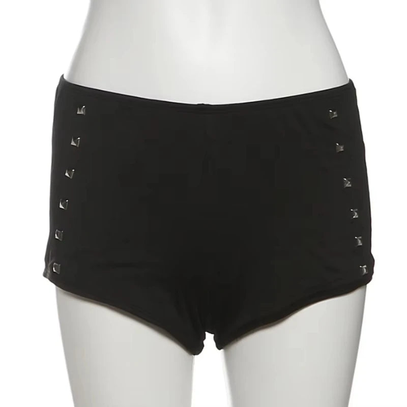 Women'S Retro Beach Personality Design Bottoms Embellished Metal Rivet Detail Elastic Waist Low-Waisted Daily Shorts New Style