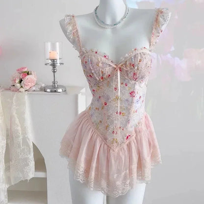 Sexy Lingerie Female Sleepwear Suspender Nightgown Perspective Lace Ballet Tutu Night Dress Sleepwear Sweet Temptation Nighty