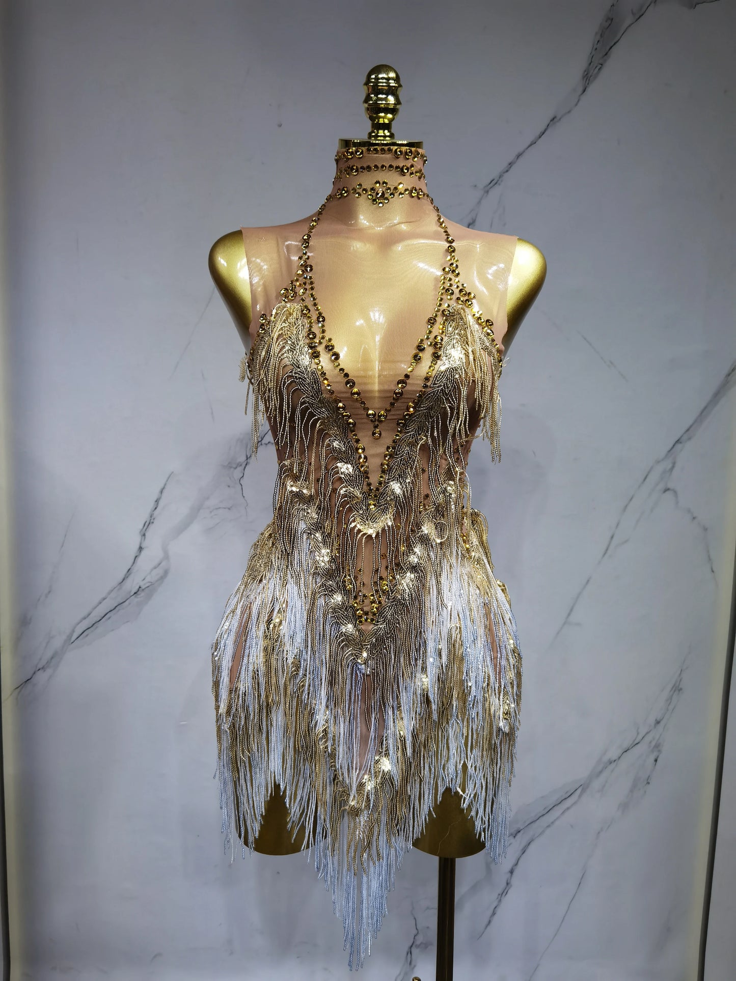 Iris Gradient Tassel Latin Dance Competition Costume Talent Performance Dress Prom Performance Costume