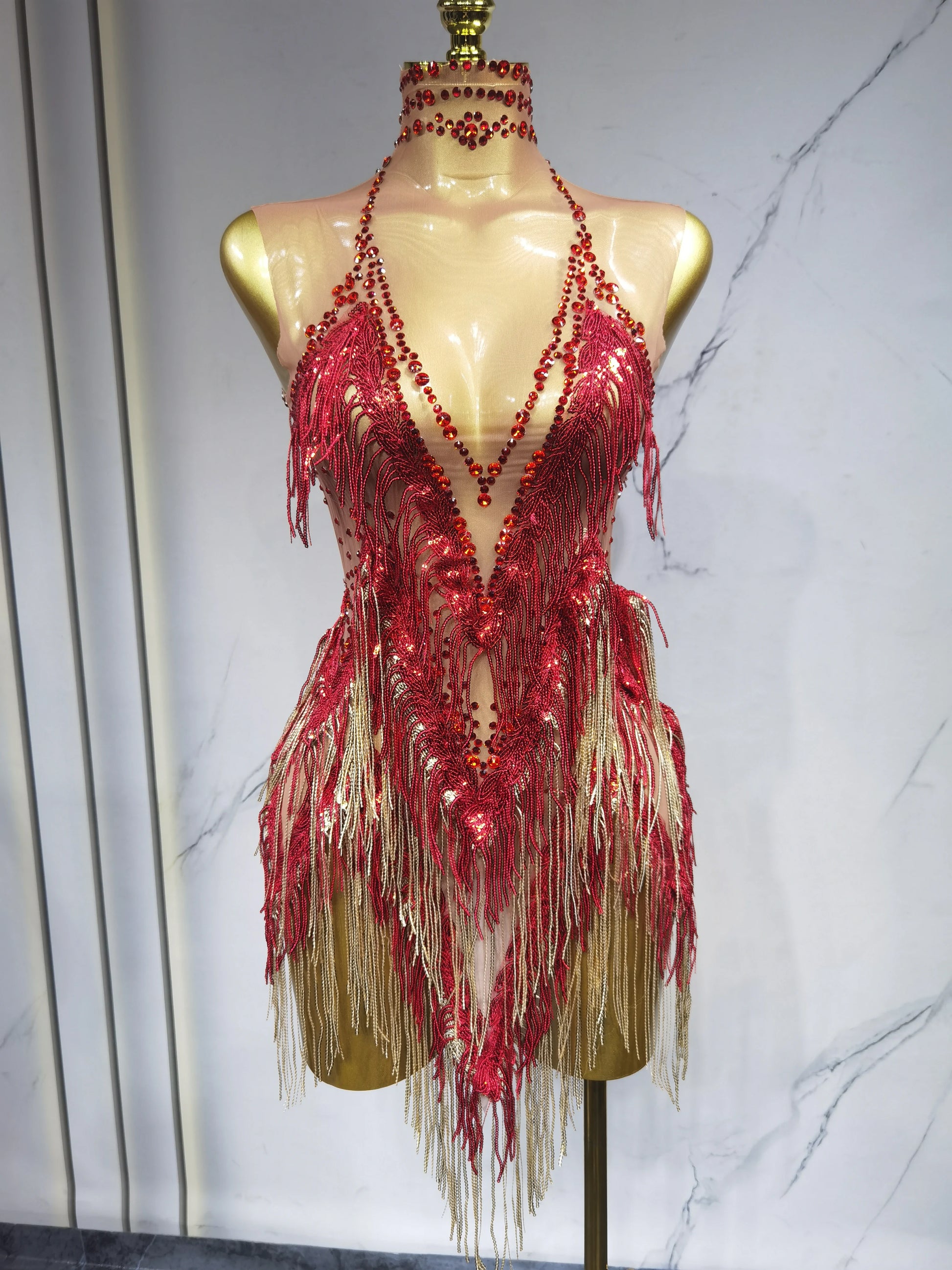 Iris Gradient Tassel Latin Dance Competition Costume Talent Performance Dress Prom Performance Costume