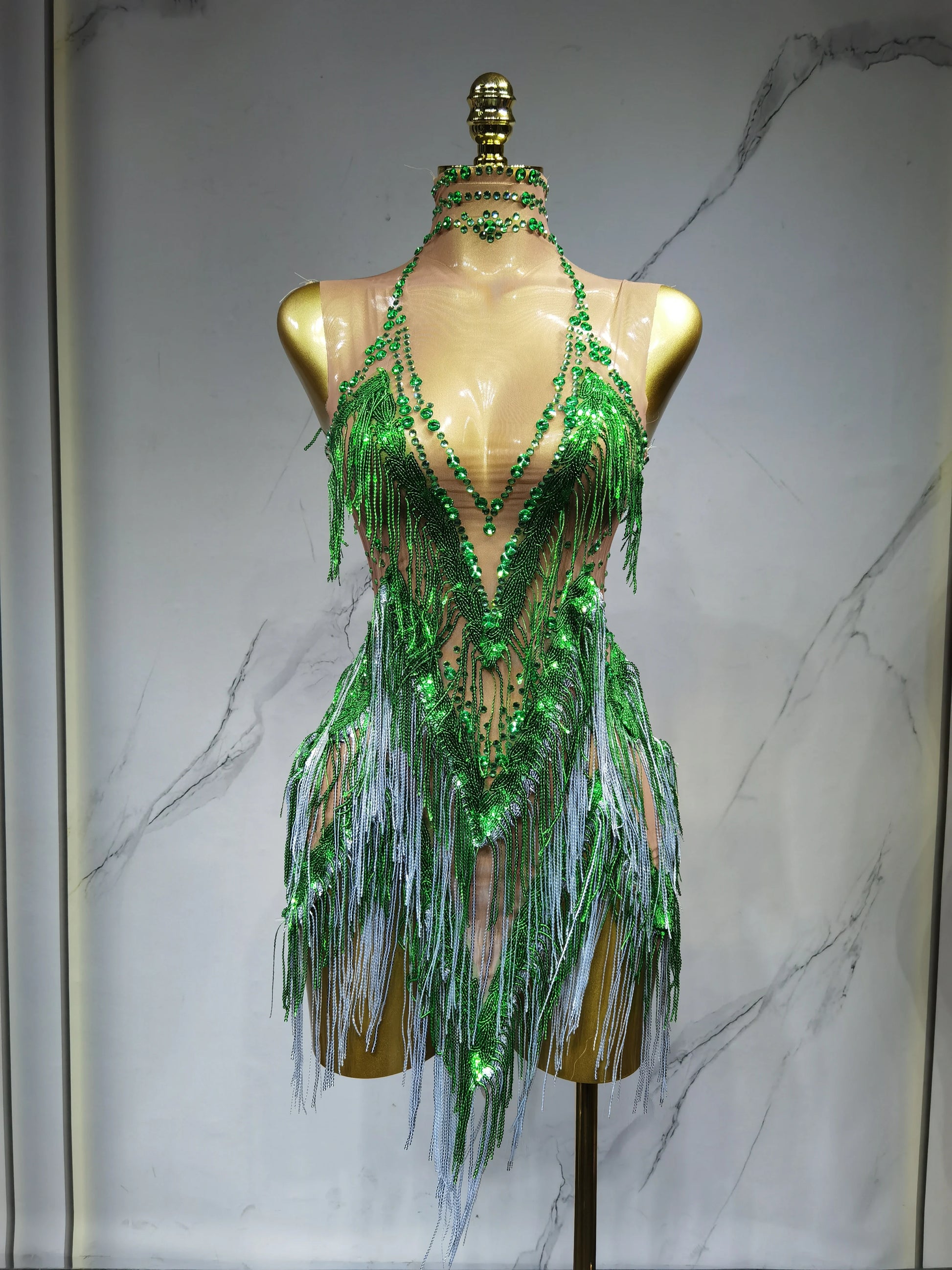 Iris Gradient Tassel Latin Dance Competition Costume Talent Performance Dress Prom Performance Costume
