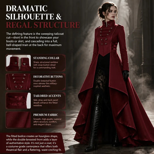 Retro Medieval Steampunk Gothic Role-Playing Women'S Tailcoat Coat, Victorian Style Women'S Coat, Halloween Party Dress
