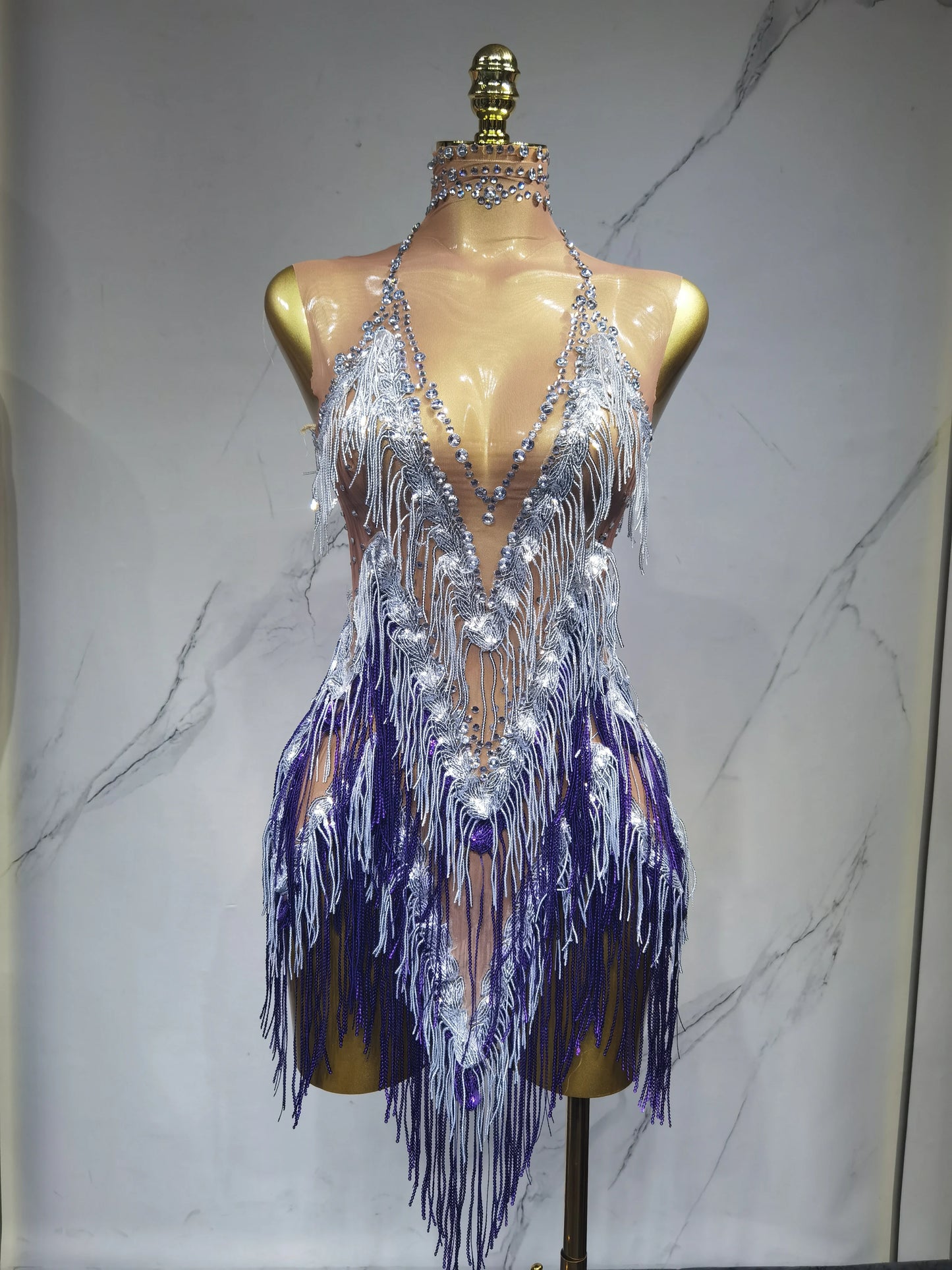 Iris Gradient Tassel Latin Dance Competition Costume Talent Performance Dress Prom Performance Costume