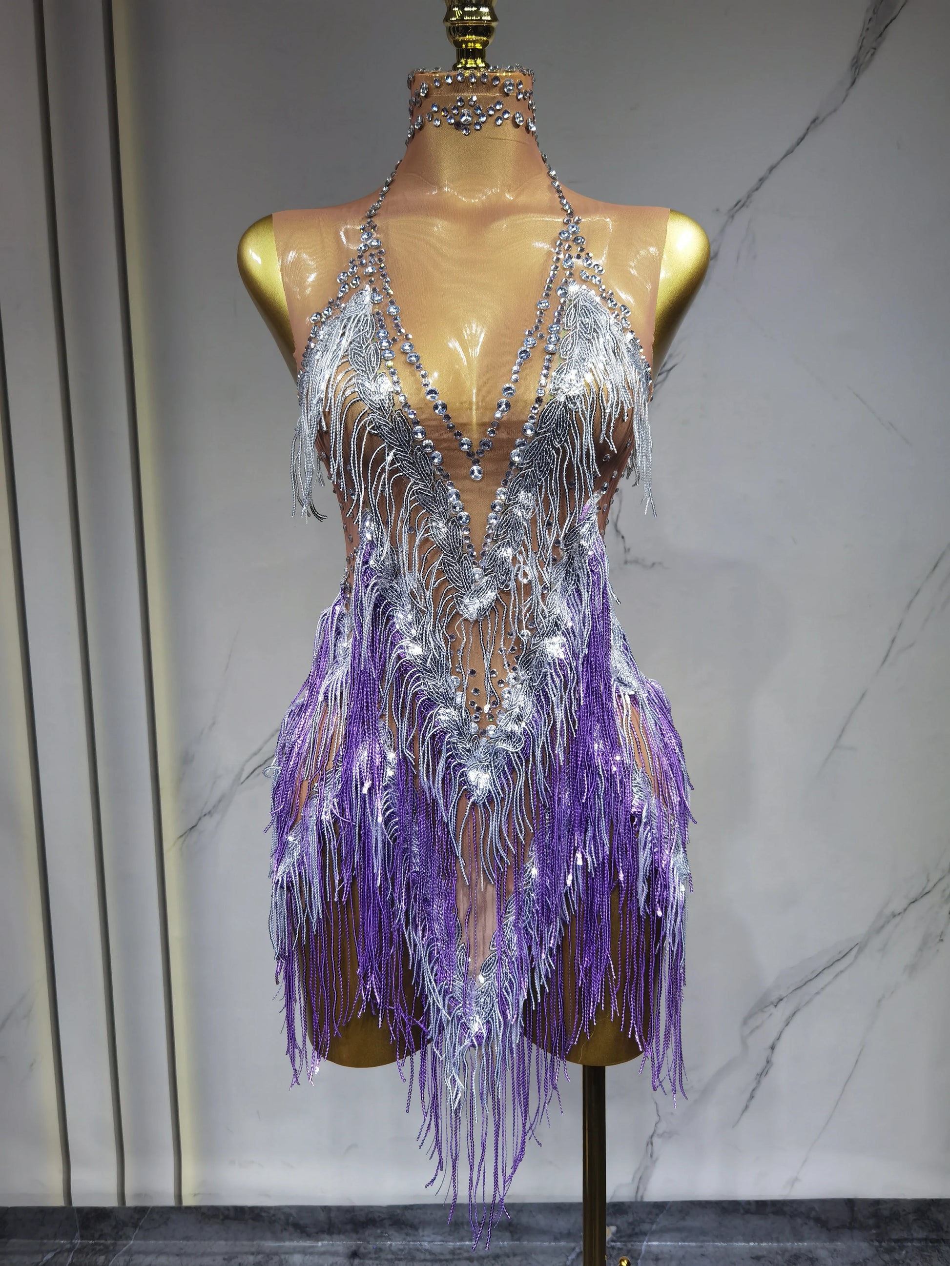 Iris Gradient Tassel Latin Dance Competition Costume Talent Performance Dress Prom Performance Costume