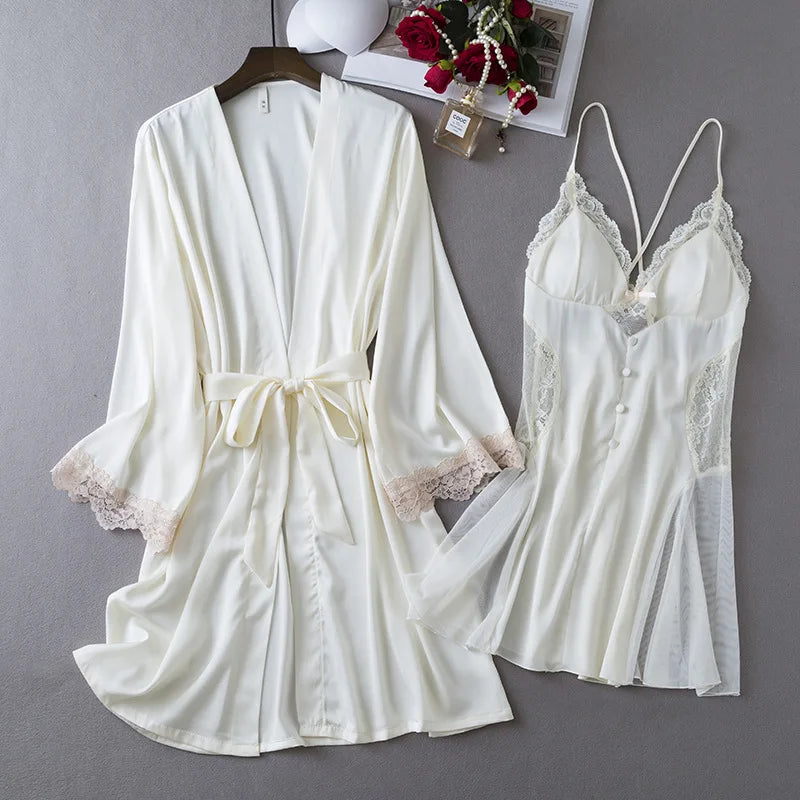 Soft Noir Satin Robe Set