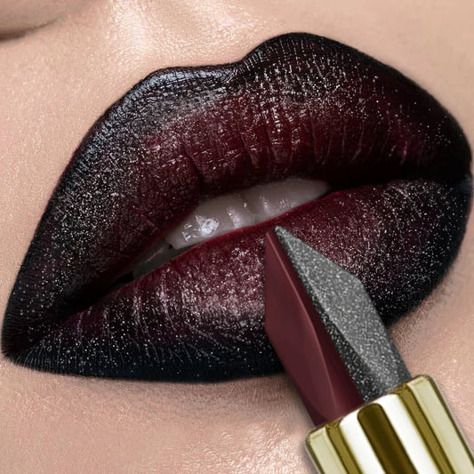 Brown Black Two-Tone Lipstick Waterproof Matte Non-Stick Cup Pearlescent Diamond Lip Tint Red Sexy Lips Makeup Gifts Cosmetics