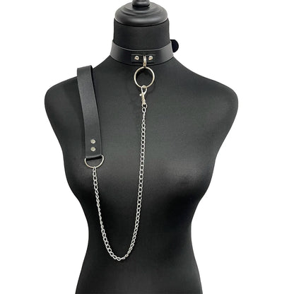 Women Sexy Mask Half Face Cosplay Leather Mask Party Mask Chain Harness Necklace Masquerade Ball Fancy Masks Punk Collar BDSM