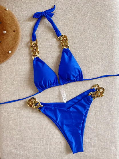 New Sexy Bikini 2023 Triangle Bathing Suit for Women Brazilian Bikini Set 2-Piece Halter Swimwear Push up Swimsuit