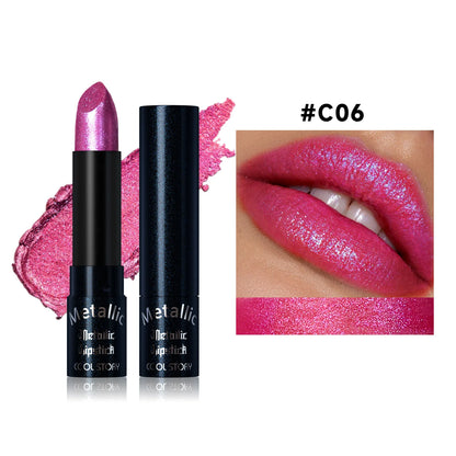 15Colors Metallic  Waterproof Lasting Diamond Pearlescent Metallic Lipstick Blue Lip Gloss Women Makeup Cosmetic