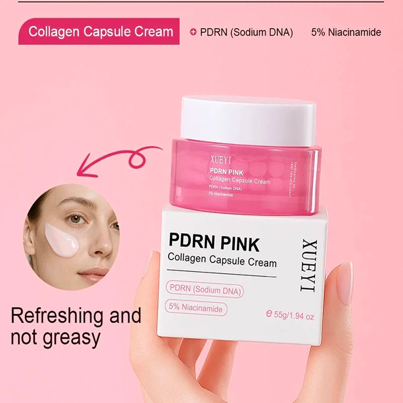 Korean PDRN Pink Collagen Capsule Cream with Niacinamide Cream for Uneven Skin Tone Lightweight Face Moisturizer Non Greasy Care