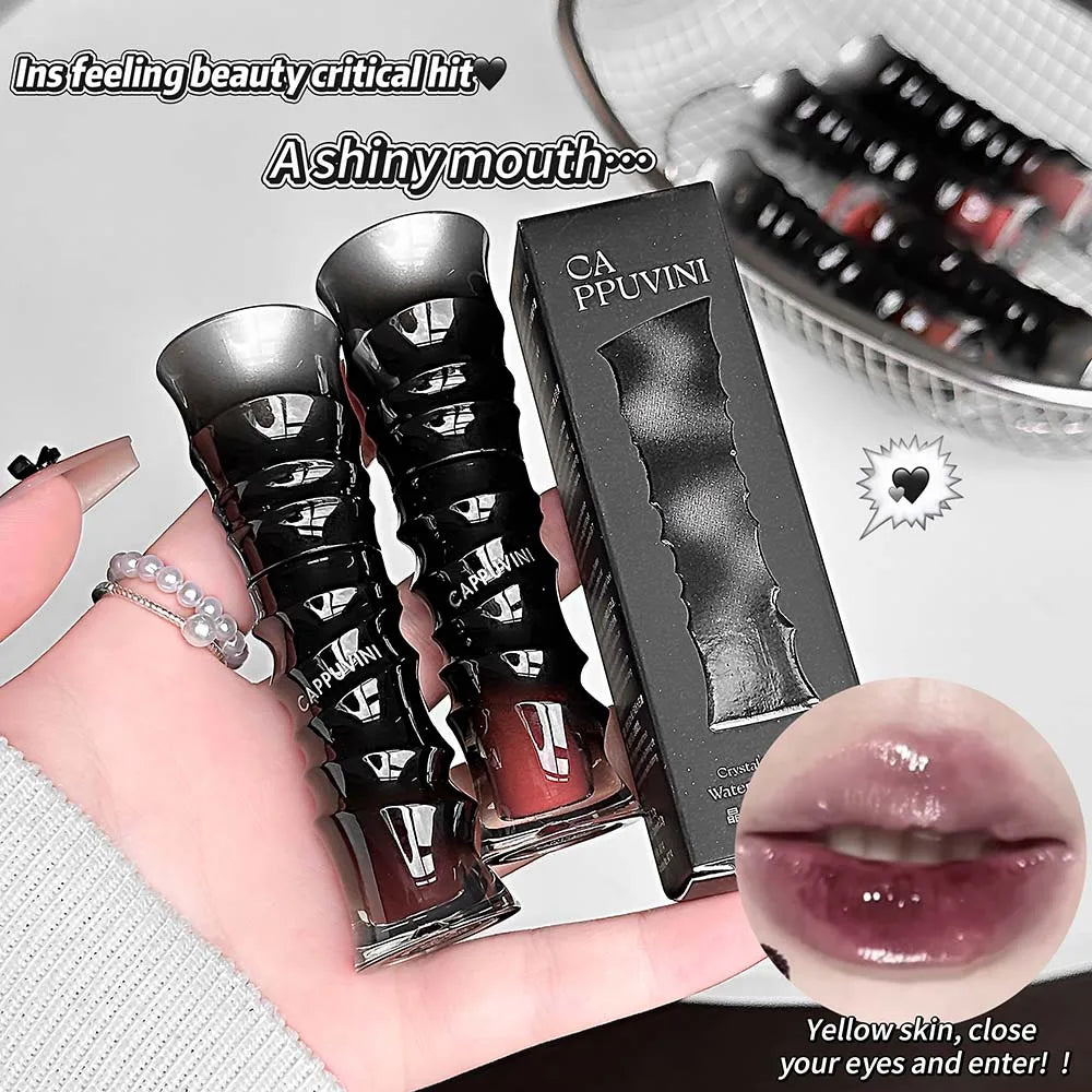 Punk Dark Red Lip Gloss Mirror Shine Silky Moisturizing Texture Lip Glaze Non-Sticky Chocolate Red Cherry Watery Glossy Lip Tint