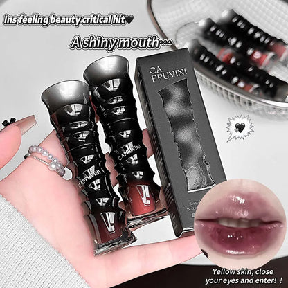 Punk Dark Red Lip Gloss Mirror Shine Silky Moisturizing Texture Lip Glaze Non-Sticky Chocolate Red Cherry Watery Glossy Lip Tint