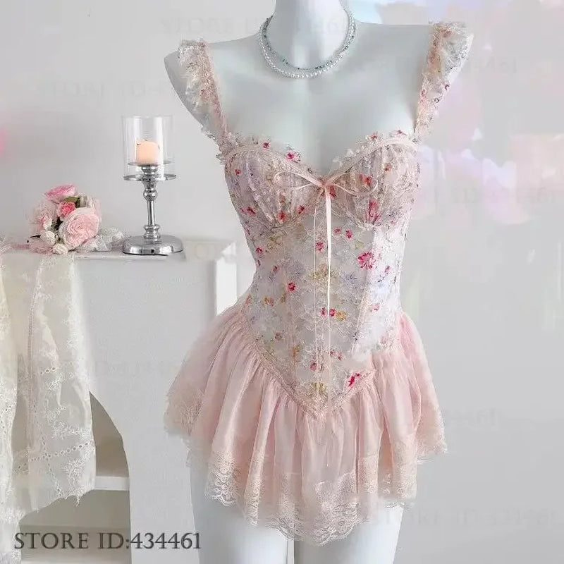 Sexy Lingerie Female Sleepwear Suspender Nightgown Perspective Lace Ballet Tutu Night Dress Sleepwear Sweet Temptation Nighty