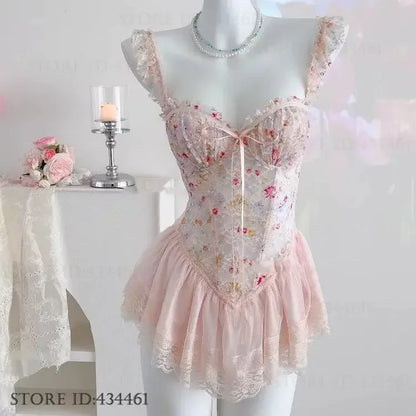 Sexy Lingerie Female Sleepwear Suspender Nightgown Perspective Lace Ballet Tutu Night Dress Sleepwear Sweet Temptation Nighty