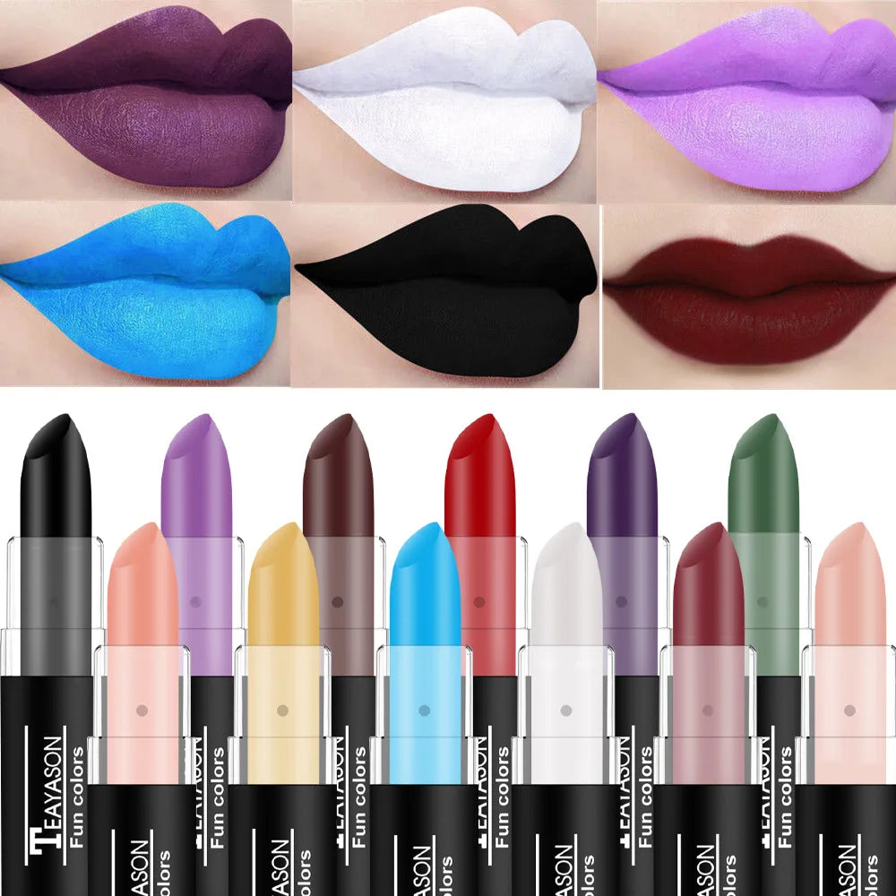 Matte Lipsticks 12 Colors Waterproof Long Lasting Lip Stain Non-Stick Cup Sexy Red Black Lipstick Pigment Lip Cosmetics