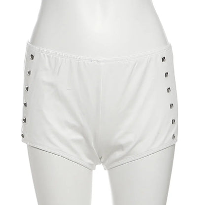 Women'S Retro Beach Personality Design Bottoms Embellished Metal Rivet Detail Elastic Waist Low-Waisted Daily Shorts New Style