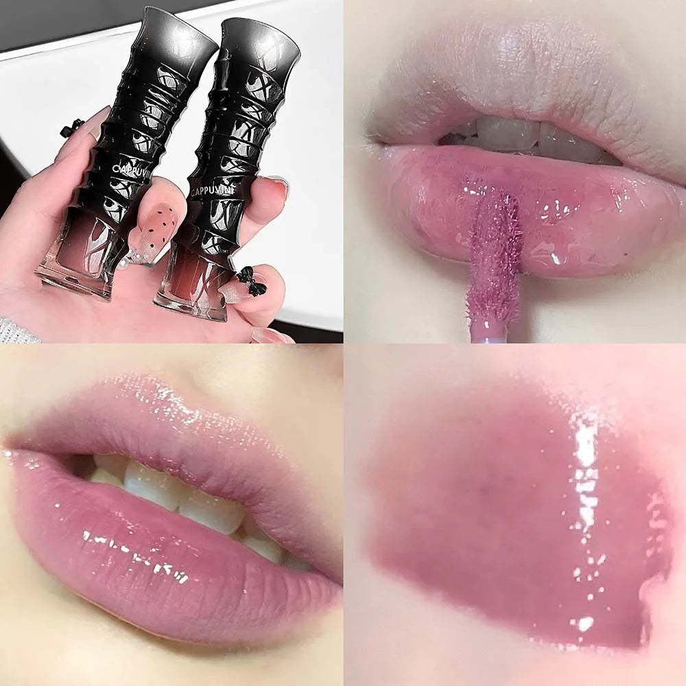 Punk Dark Red Lip Gloss Mirror Shine Silky Moisturizing Texture Lip Glaze Non-Sticky Chocolate Red Cherry Watery Glossy Lip Tint