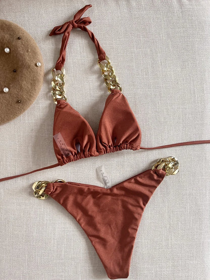 New Sexy Bikini 2023 Triangle Bathing Suit for Women Brazilian Bikini Set 2-Piece Halter Swimwear Push up Swimsuit