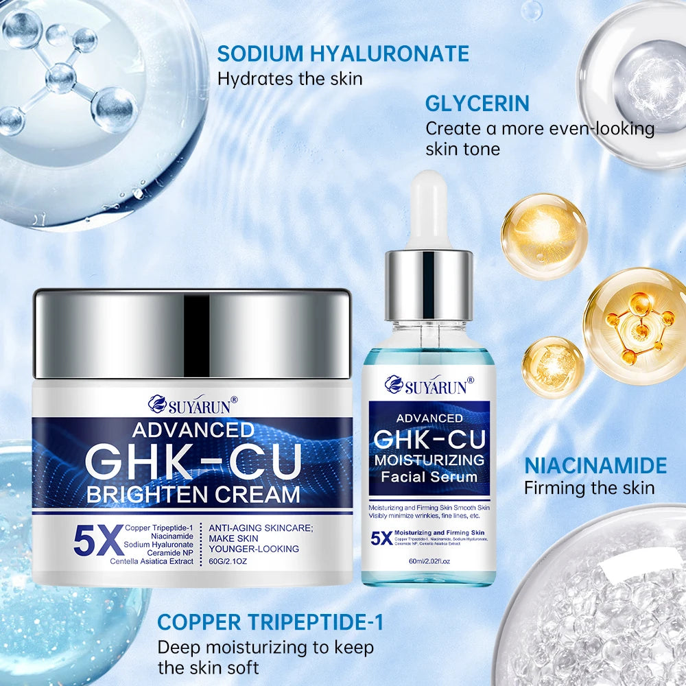 SUYARUN GHK-CU Cream & Serum - Anti-Aging Facial Moisturizer, Firming and Moisturizing for All Skin Types, Suitable for Women.