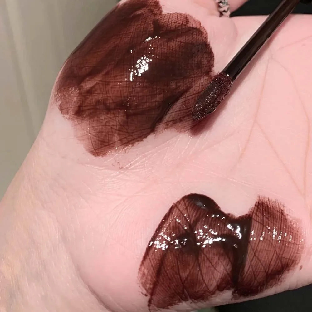Punk Dark Red Lip Gloss Mirror Shine Silky Moisturizing Texture Lip Glaze Non-Sticky Chocolate Red Cherry Watery Glossy Lip Tint
