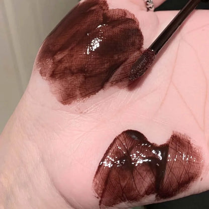 Punk Dark Red Lip Gloss Mirror Shine Silky Moisturizing Texture Lip Glaze Non-Sticky Chocolate Red Cherry Watery Glossy Lip Tint