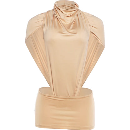 Sexy Fashion 2 Piece Set Woman Ruched Turtleneck Side Hollow Design Bodysuits+Skinny Mini Skirts Hot Girls Wild Style Suit