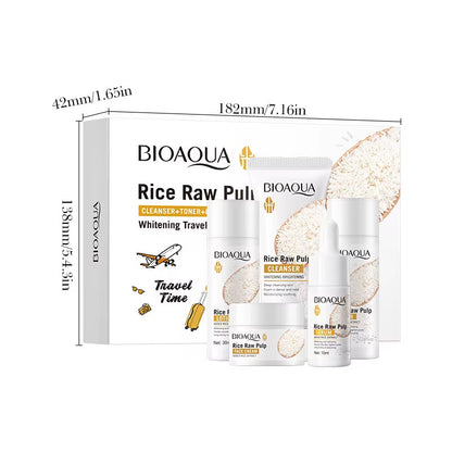5Pcs  Rice Raw Whitening Set Brighten Hydrating Moisturize Soothing Facial Cleanser+Toner+Essence+Lotion+Cream Skincare